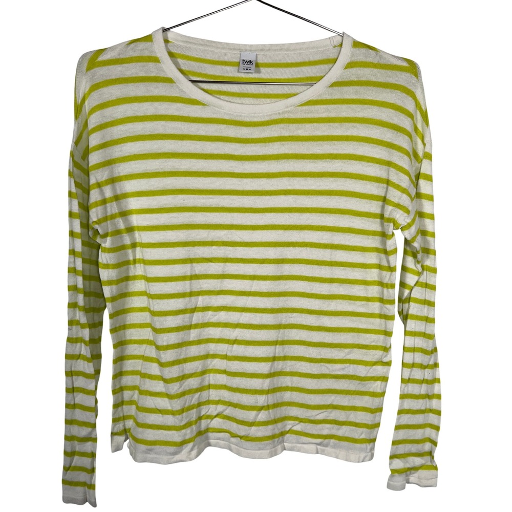Nautical Lime Green Striped Sweater Twik par Simons Crew‎ Neck Knit Medium
